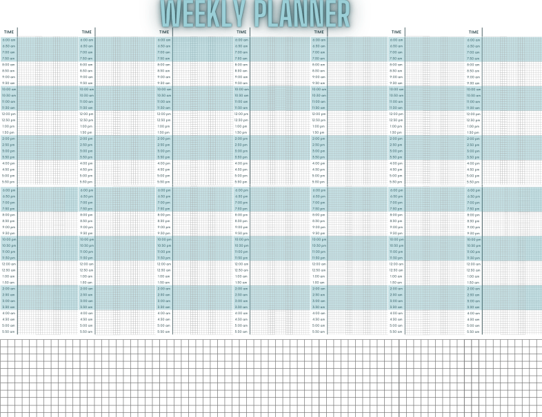 Weekly Planner Sheet Hourly Vertical Layout