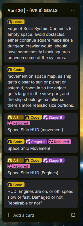 Space Pirates Week 9 Assigned April 26